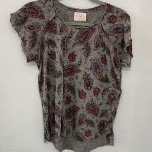T.La Gray and Pink Paisley Short Sleeve Top